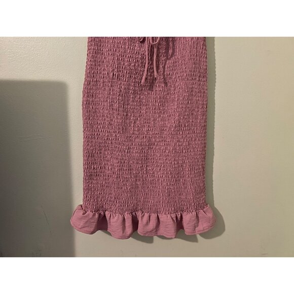 Love Tree Smocked Mini Dress Pink Puff Sleeve Ruffle Hem Square Neck Size M Cott - Picture 2 of 14